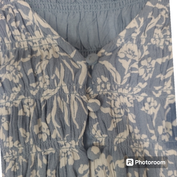 Lucky Brand Ruffle Sleeve V-neck Smocked Bodice Midi Dress Size Large - Picture 10 of 12